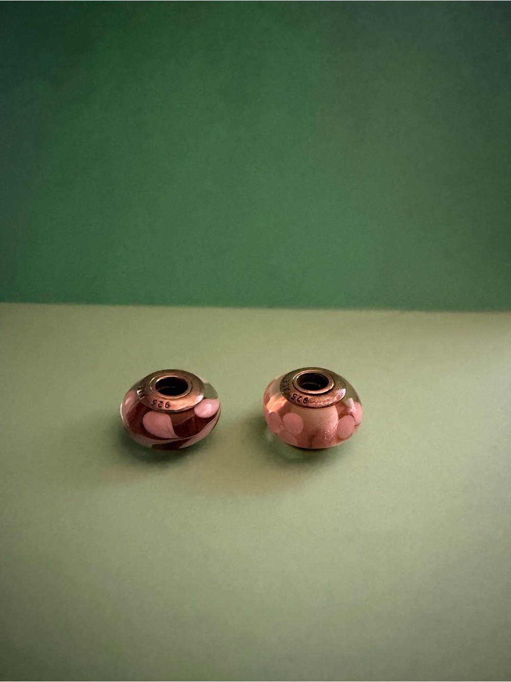 Pandora Murano charms- pink/white & pink floral duo